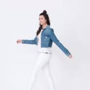 MIDHEAVEN The Gwyneth Indigo Cropped Denim Jacket Size S NWT